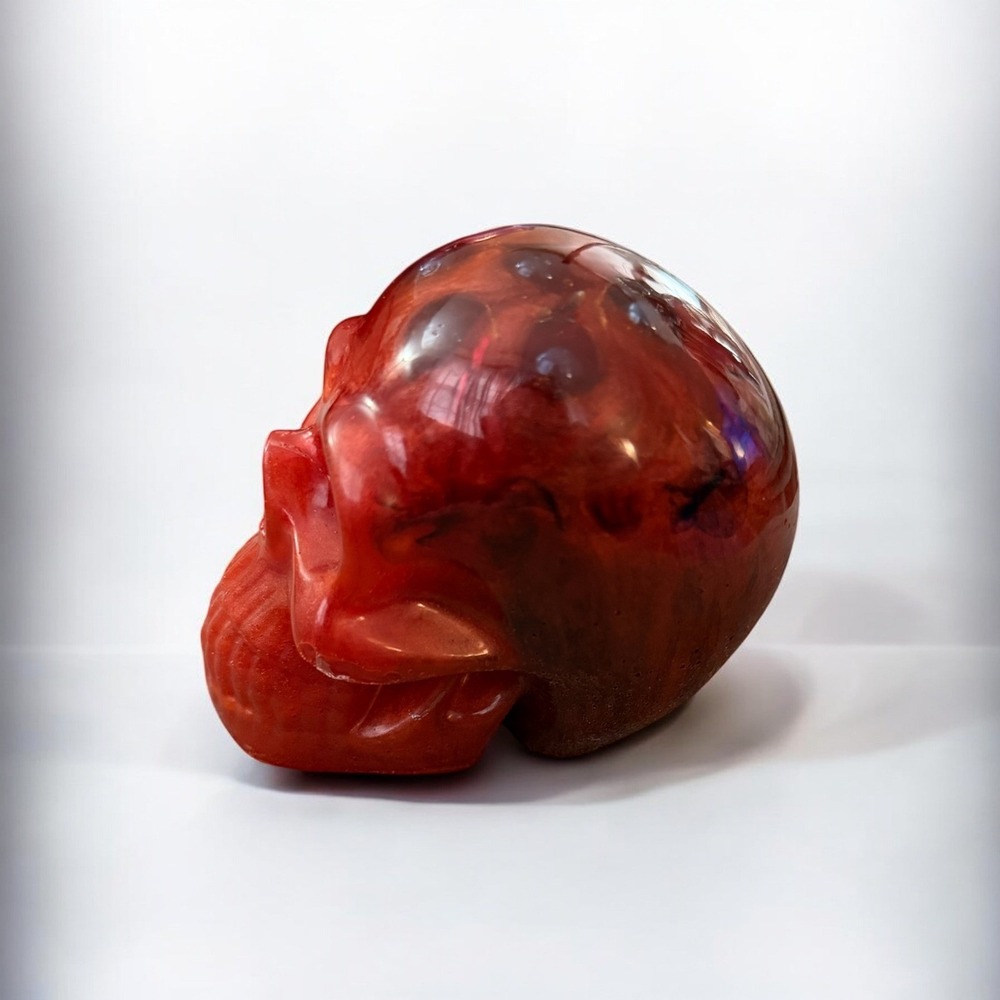Resin Human Skull-Red and Black, Marbles for Brains - Picture 3 of 11